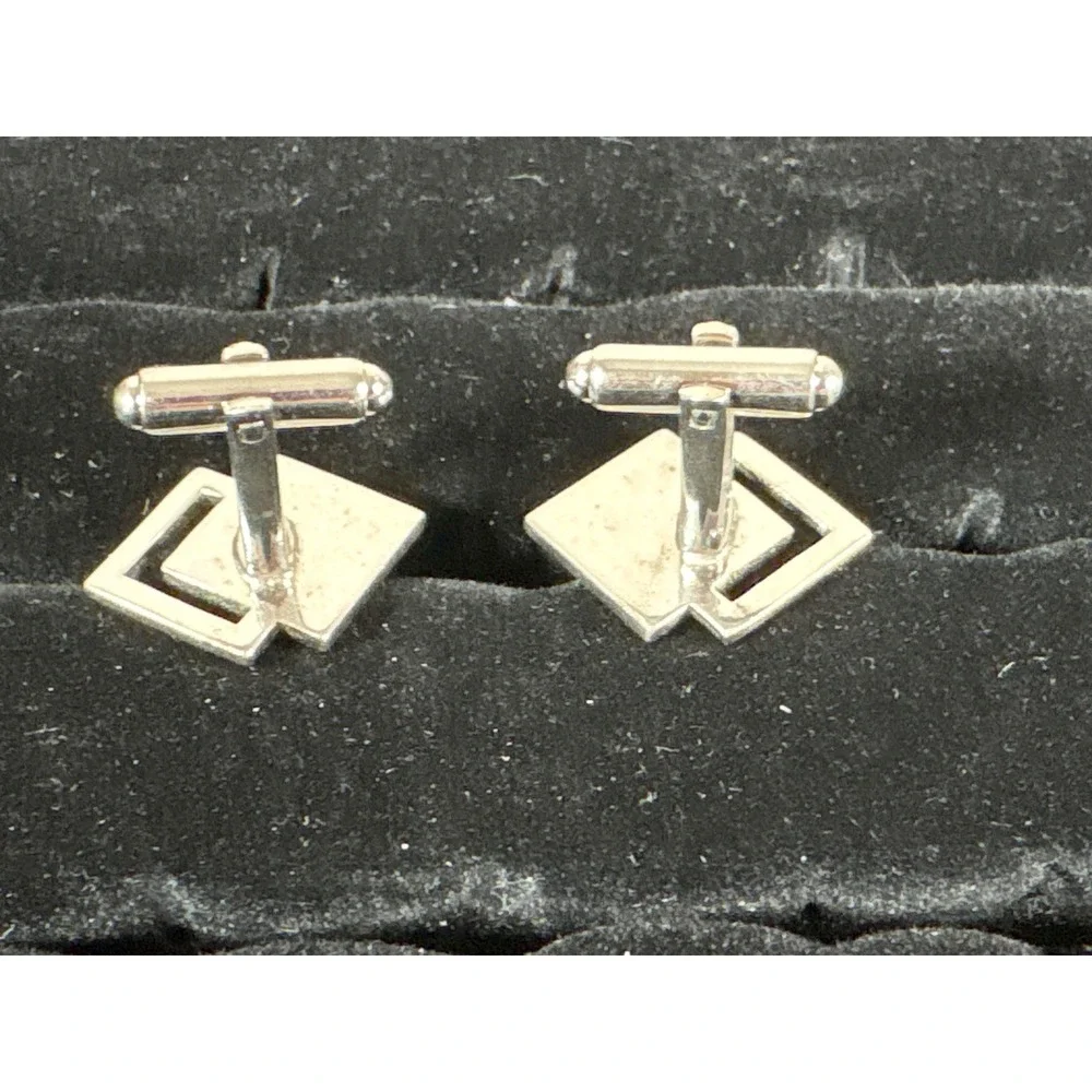 Vintage Silver Tone Geometric Overlapping Square Textured Mens Cufflinks MCM